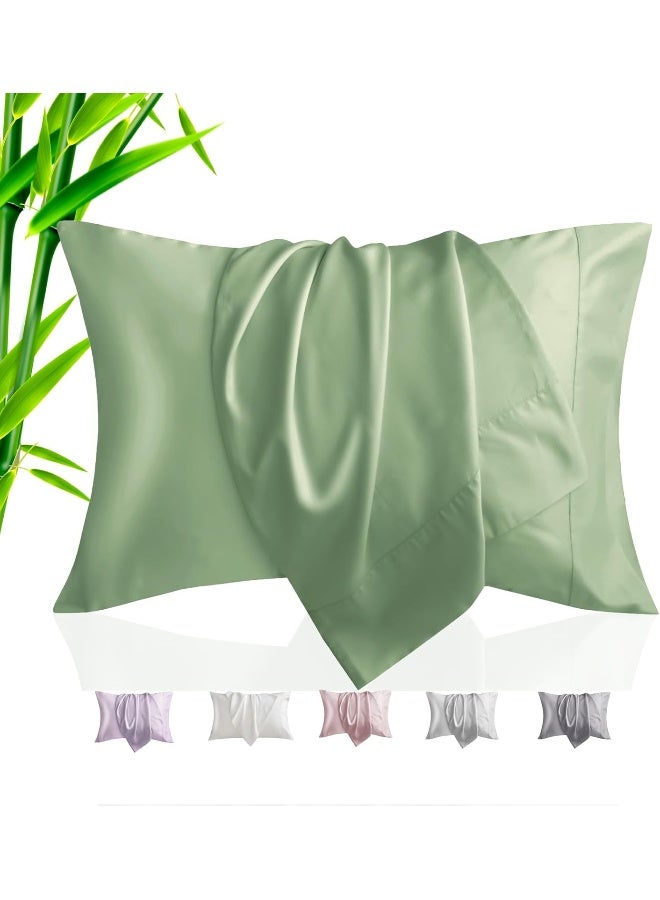 TELUS Pillow Cases Standard Size 2 Pack, Bamboo Rayon & Lyocell Pillowcase with Envelope Closure, Cooling Breathable Pillow Cover for Hot Sleeper & Night Sweats, 20x26 inch, Green - Image 1